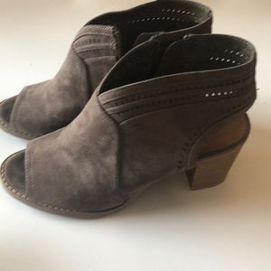 Open toe open back ankle boots